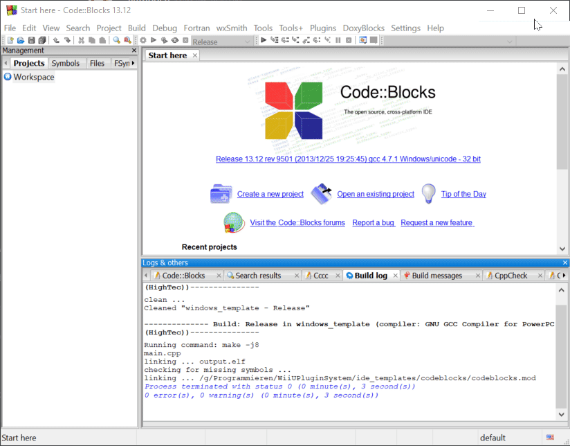 Example configuration of the compiler in Code::Blocks